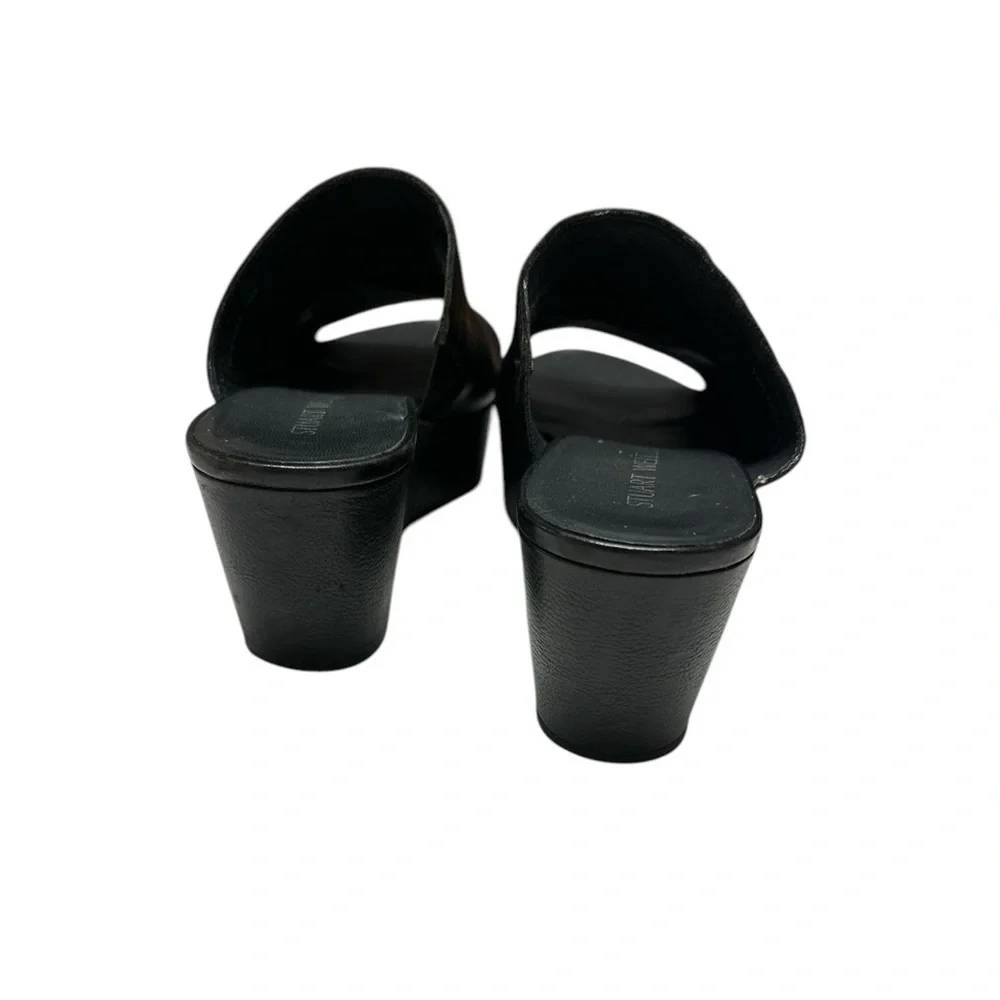 Stuart Weitzman Muletrain Wedge Sandals Leather Platform Wide Strap Black Sz 6M